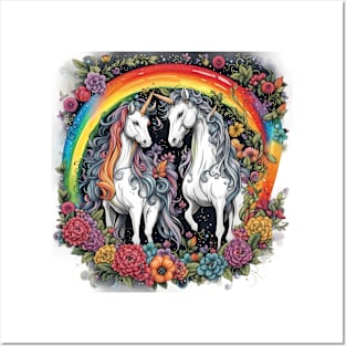 Unicorn Duality - Black and White in Rainbow Design Posters and Art